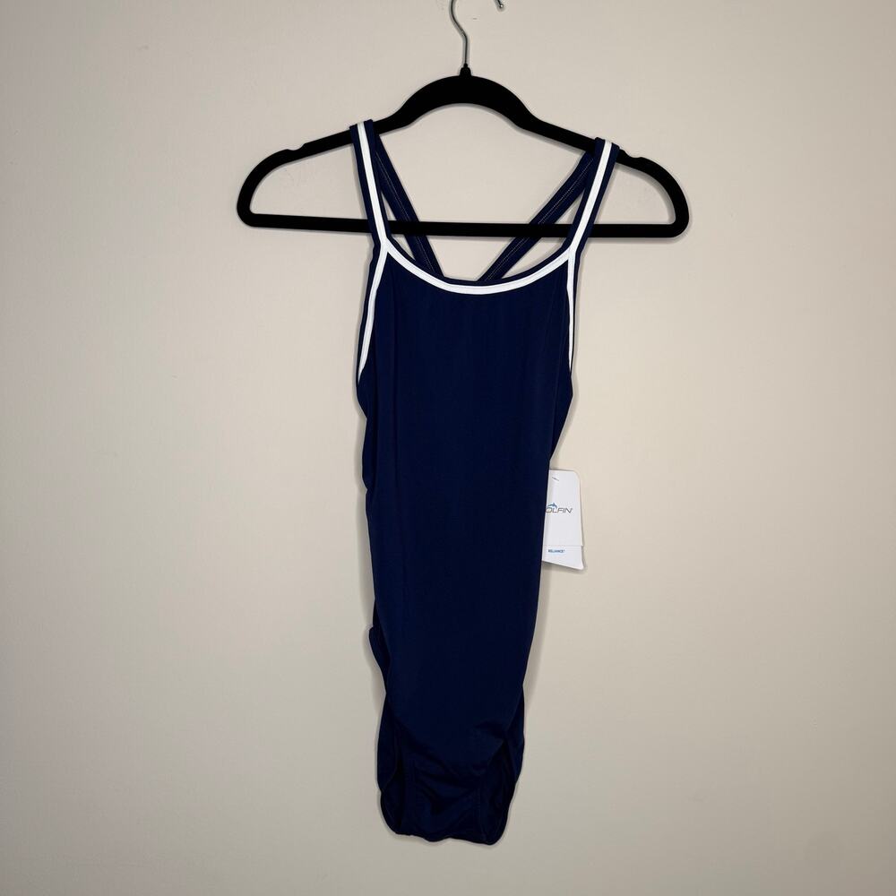 Dolfin Reliance One Piece Swimsuit Womens US 36 Navy Racing Training Swim NWT